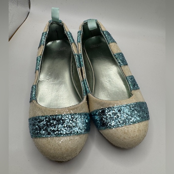 Gymboree Toddler Size 9 Girls Blue and Cream Glitter Flats Shoes - Picture 1 of 7